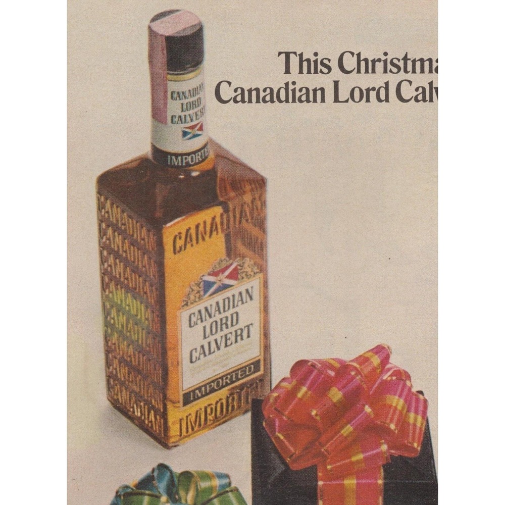 Vintage 1969 Canadian Lord Calvert Whiskey Print Ad Christmas Gift Wrap Liquor